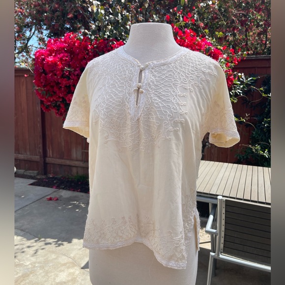 Vintage vanilla cream peasant blouse - Picture 1 of 15
